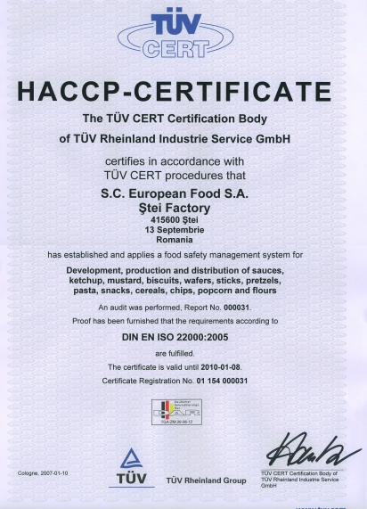 TUV HACCP Certificate European food